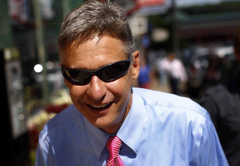 Republican presidential candidate and former New Mexico Governor Johnson walks away from a campaign stop in Concord