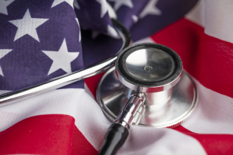Stethoscope on an american stars and stripes flag